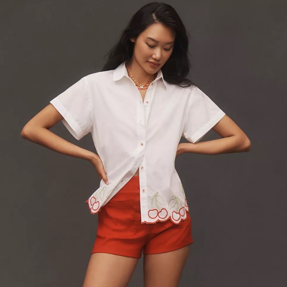 Anthropologie The Henrietta Buttondown Surf Shirt by Maeve: Cherry Edition - Picture 3 of 8